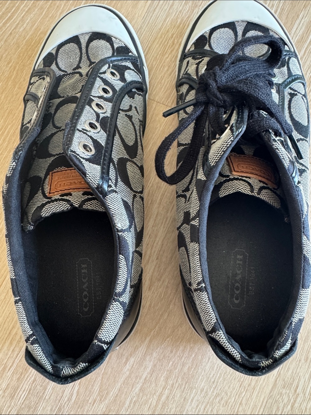 Coach Black and Cream Signature Canvas Sneakers - Picture 4 of 7